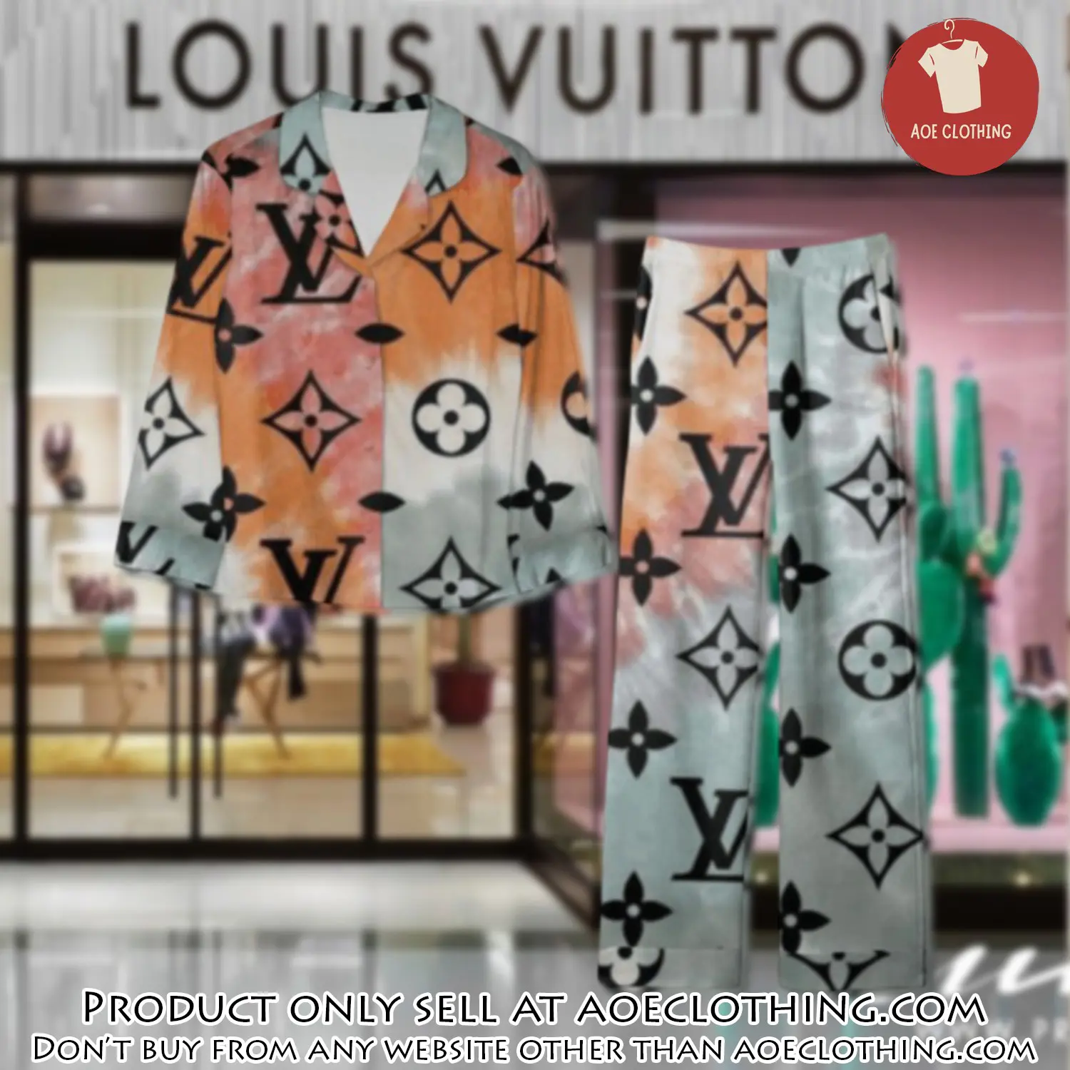 Trending luxury lv satin pajama set pjs1078 aoe2549836